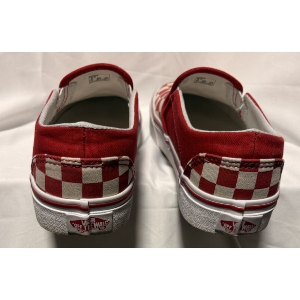Vans Shoes Womens 6 Classic Slip On Skateboarding Checker Sneakers Red White - Picture 4 of 9